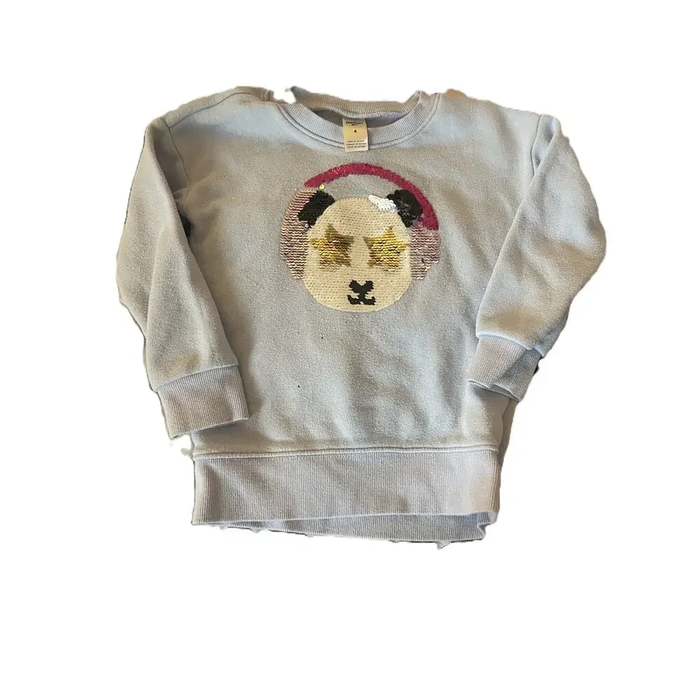 OshKosh B'Gosh Girls Panda Headphones Sequined Sweatshirt Youth Size 4